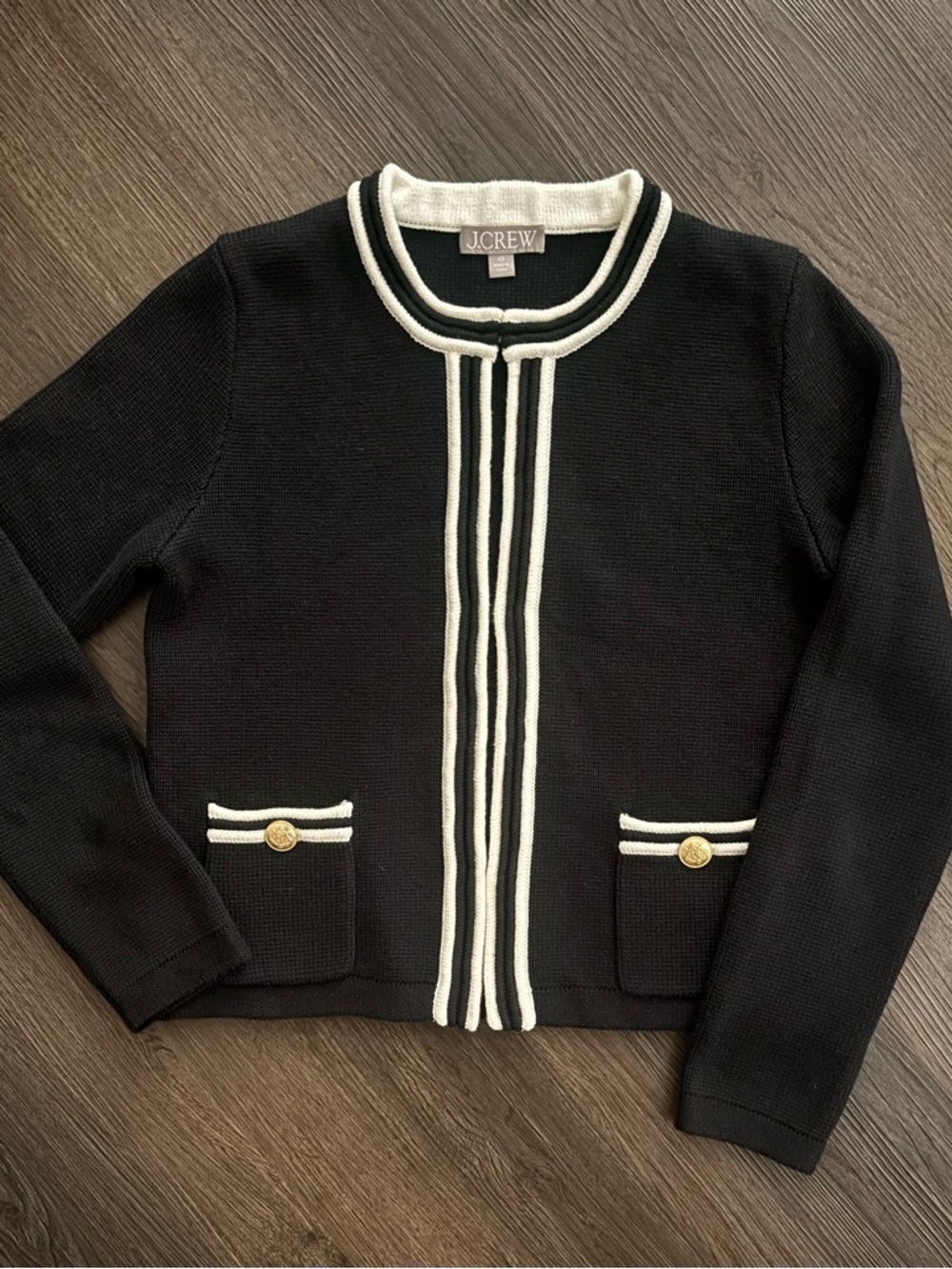 J.Crew Knit Jacket Cardigan in Black With White Trim Sz XS